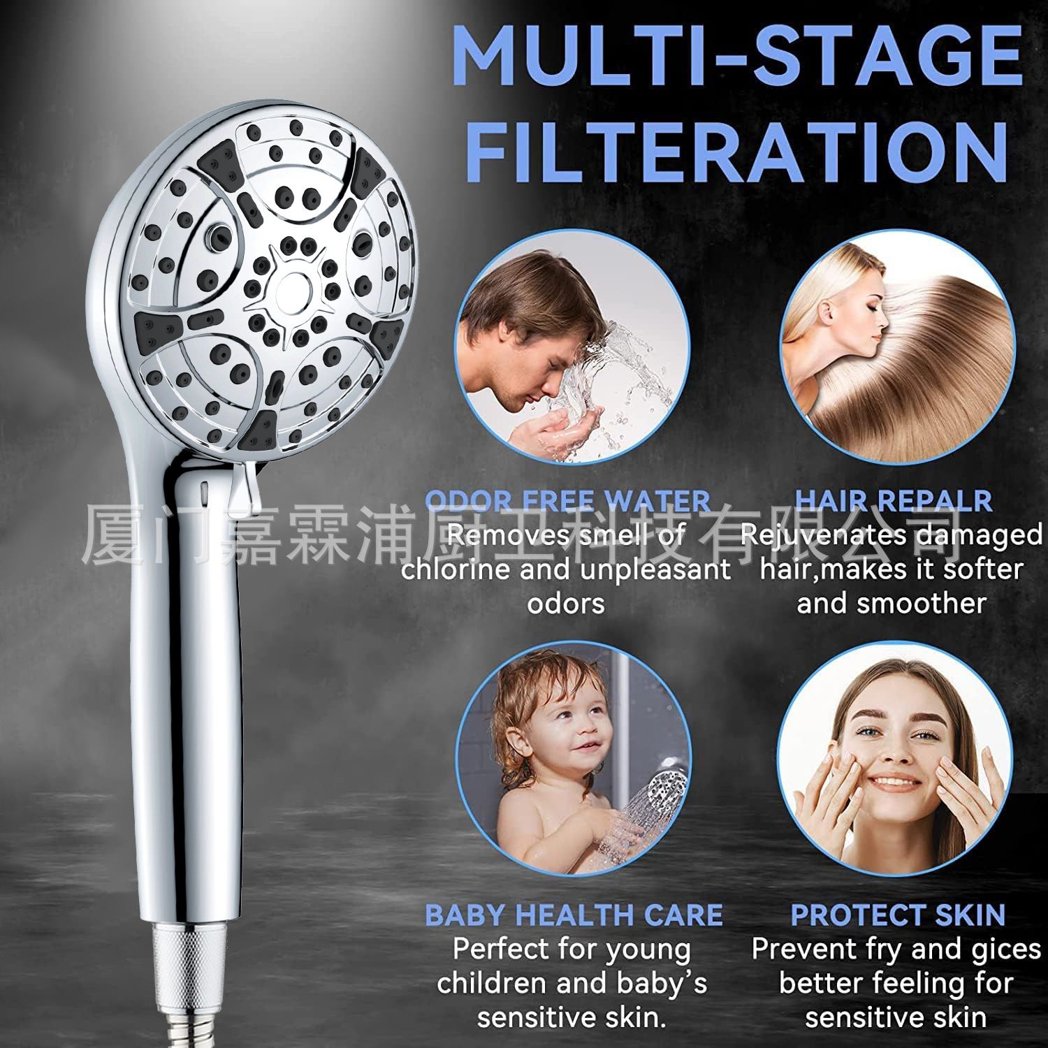 American 10-function handheld showerhead with spray gun, water pressure booster, cross-border, with filtration and dechlorination showerhead shower set