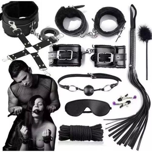 Sex Bondage Kit for Women: 10 PCS Restraint Leather Set Sex Toy with Sex Blindfold Handcuffs and Ankle Cuffs BDSM Whip Sex Rope, Bondage Restraint Kits for Couples SM Games, Restraint Set for Sex