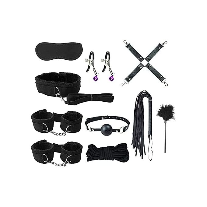 Sex Bondage Kit For Women: 10 PCS Restraint Leather Set Sex Toy With Sex Blindfold Handcuffs And Ankle Cuffs BDSM Whip Sex Rope, Bondage Restraint Kits For Couples SM Games, Restraint Set For Sex