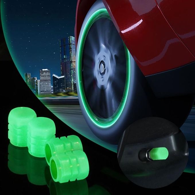 4pcs Luminous Valve Caps Fluorescent Night Glowing Car Motorcycle Bicycle Bike Wheel Tyre Hub Luminous Valve Stem Caps Decors