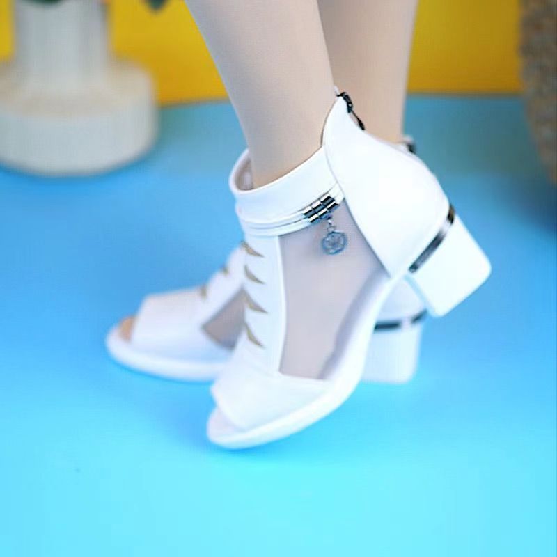 Customized PU Leather Fashion Breathable Boots Women Shoes Black White Summer Mesh Ankle Boots Ladies Female Heels Shoes