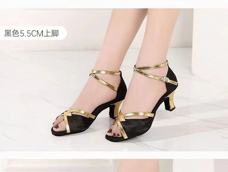 shuo women 5.5cm and 3.5cm high heel glittery fish mouth dance shoes woman shiny gold silver black dance shoes sandals