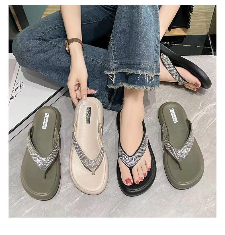 Color sole slippers for ladies wholesale price beach flip-flops slippers pvc 2024 women with diamond