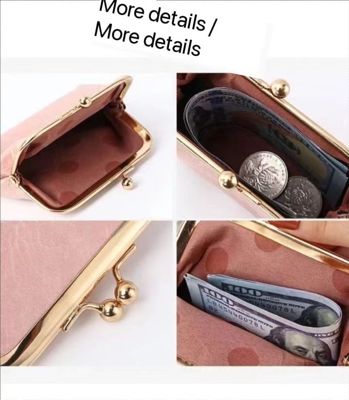 RU Retro Ladies Clutch Purse Creative Storage Bag Vintage Metal Clip Coin Wallet Women Small PU Leather Mini Coin