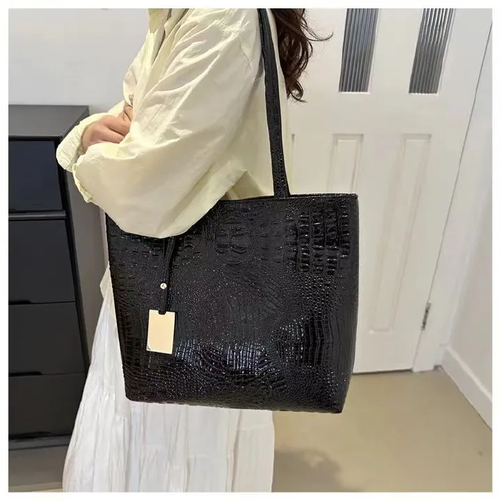 Fashion Casual Women Shoulder Bags Crocodile Print Large Capacity Handbag PU Leather Tote Bag for Ladies