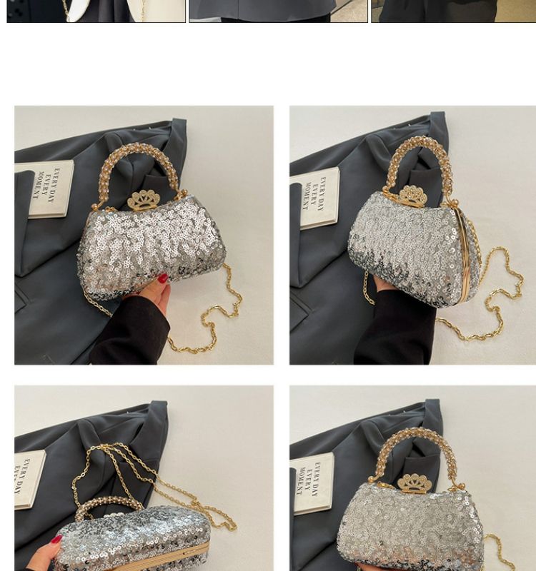 Fashion 2024 Trendy Beaded Sequin Evening Purse Glitter Crossbody Chain Shoulder Evening Purses Top Clutch Handbag for Women