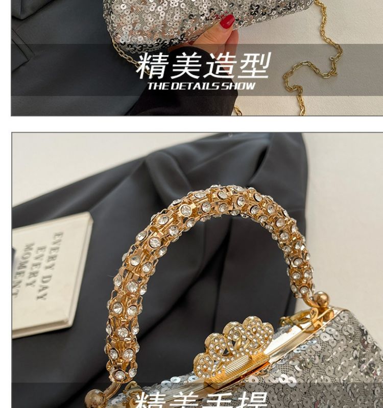 Fashion 2024 Trendy Beaded Sequin Evening Purse Glitter Crossbody Chain Shoulder Evening Purses Top Clutch Handbag for Women
