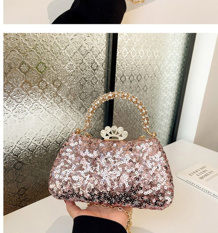 Fashion 2024 Trendy Beaded Sequin Evening Purse Glitter Crossbody Chain Shoulder Evening Purses Top Clutch Handbag for Women