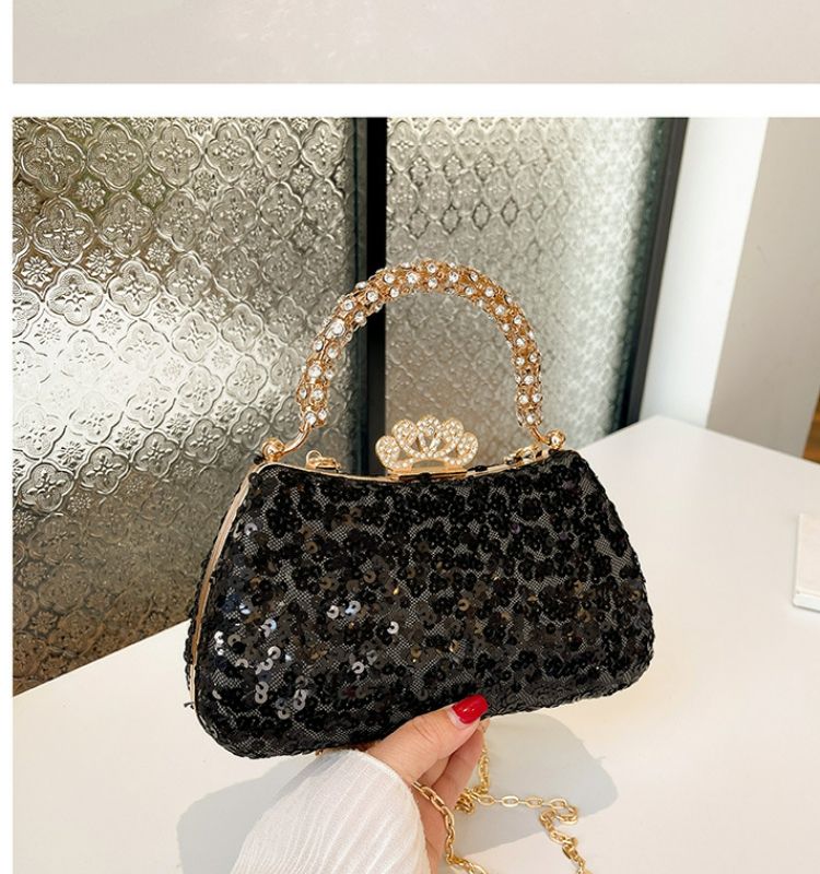 Fashion 2024 Trendy Beaded Sequin Evening Purse Glitter Crossbody Chain Shoulder Evening Purses Top Clutch Handbag for Women