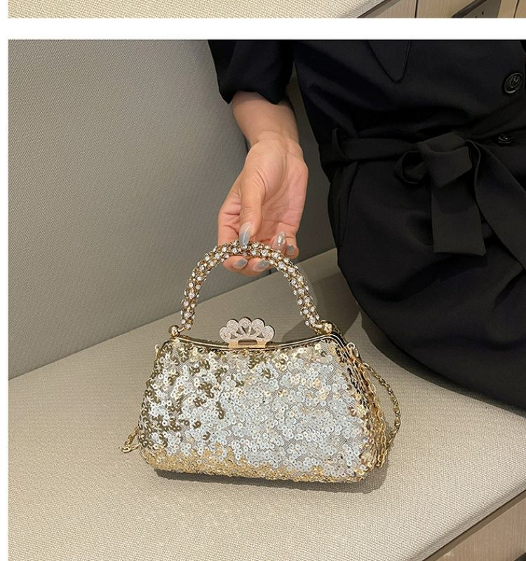 Fashion 2024 Trendy Beaded Sequin Evening Purse Glitter Crossbody Chain Shoulder Evening Purses Top Clutch Handbag for Women