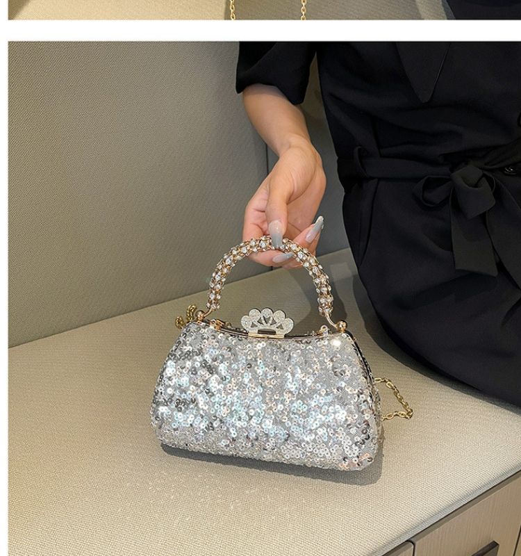 Fashion 2024 Trendy Beaded Sequin Evening Purse Glitter Crossbody Chain Shoulder Evening Purses Top Clutch Handbag for Women