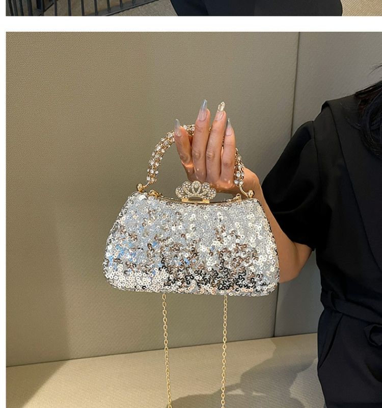 Fashion 2024 Trendy Beaded Sequin Evening Purse Glitter Crossbody Chain Shoulder Evening Purses Top Clutch Handbag for Women