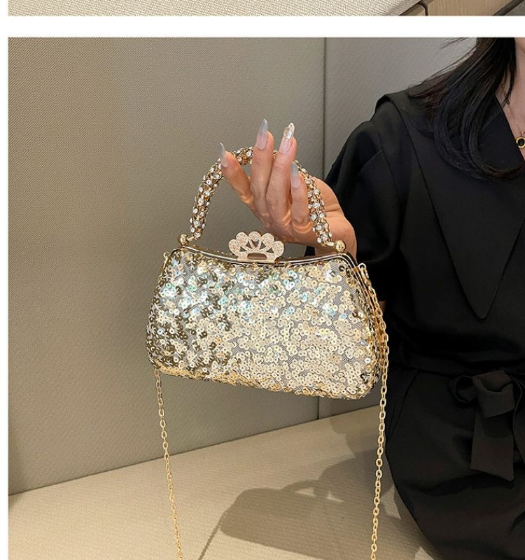 Fashion 2024 Trendy Beaded Sequin Evening Purse Glitter Crossbody Chain Shoulder Evening Purses Top Clutch Handbag for Women