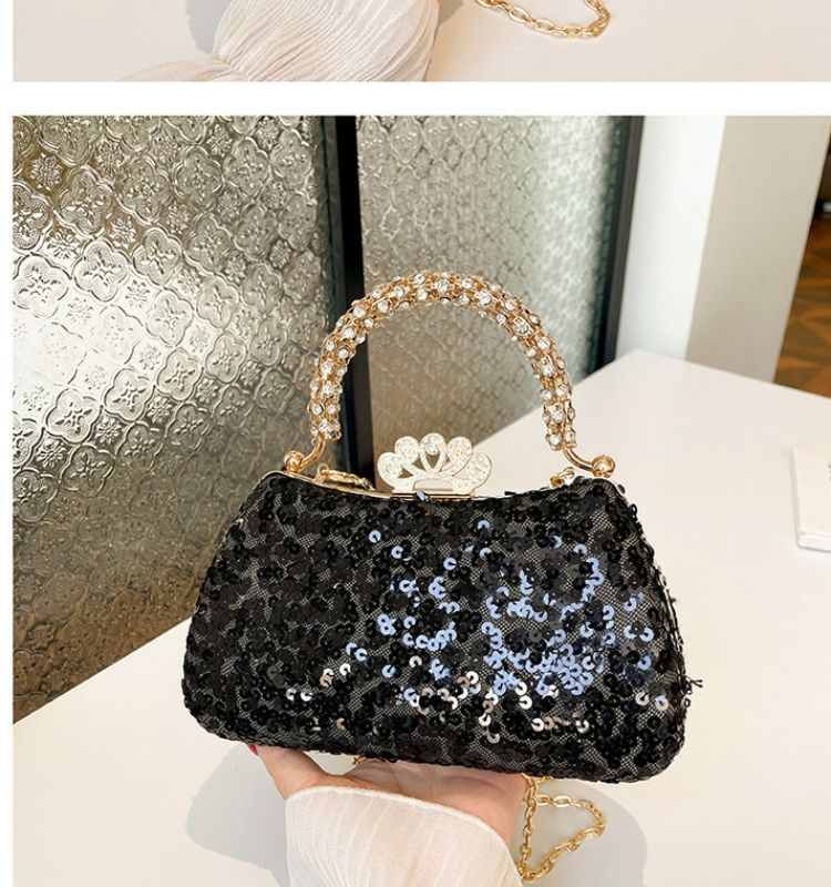 Fashion 2024 Trendy Beaded Sequin Evening Purse Glitter Crossbody Chain Shoulder Evening Purses Top Clutch Handbag for Women