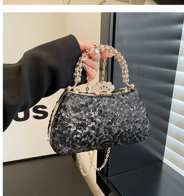 Fashion 2024 Trendy Beaded Sequin Evening Purse Glitter Crossbody Chain Shoulder Evening Purses Top Clutch Handbag for Women