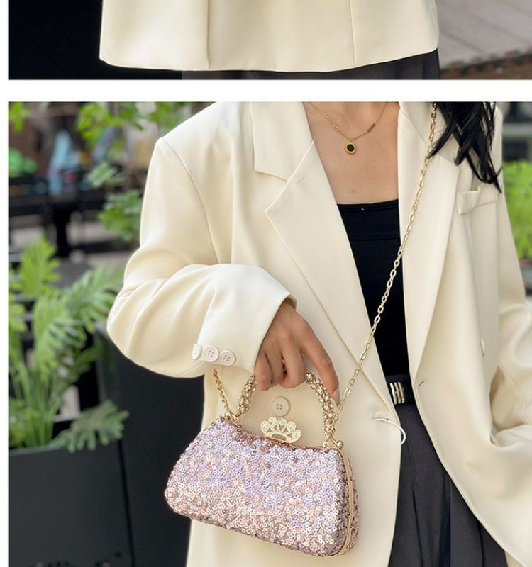 Fashion 2024 Trendy Beaded Sequin Evening Purse Glitter Crossbody Chain Shoulder Evening Purses Top Clutch Handbag for Women