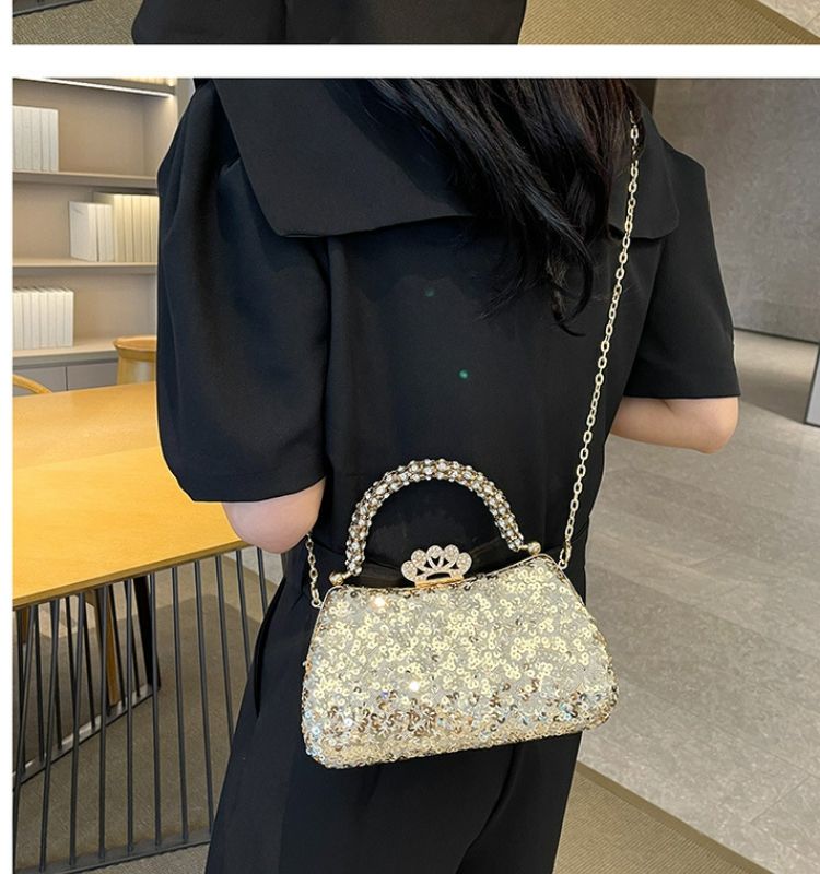 Fashion 2024 Trendy Beaded Sequin Evening Purse Glitter Crossbody Chain Shoulder Evening Purses Top Clutch Handbag for Women