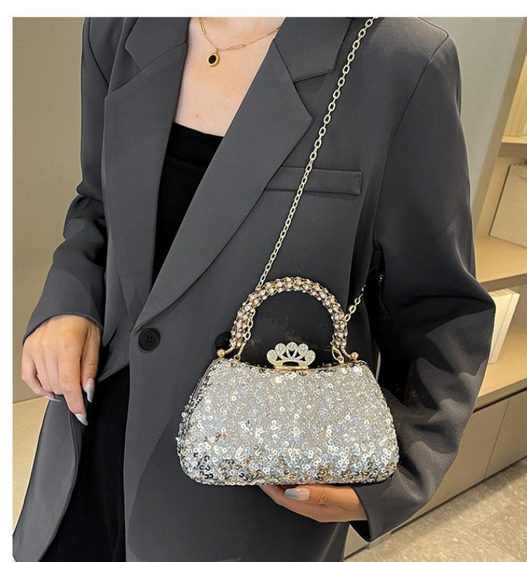 Fashion 2024 Trendy Beaded Sequin Evening Purse Glitter Crossbody Chain Shoulder Evening Purses Top Clutch Handbag for Women