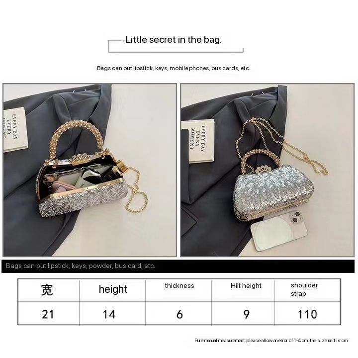 Fashion 2024 Trendy Beaded Sequin Evening Purse Glitter Crossbody Chain Shoulder Evening Purses Top Clutch Handbag for Women