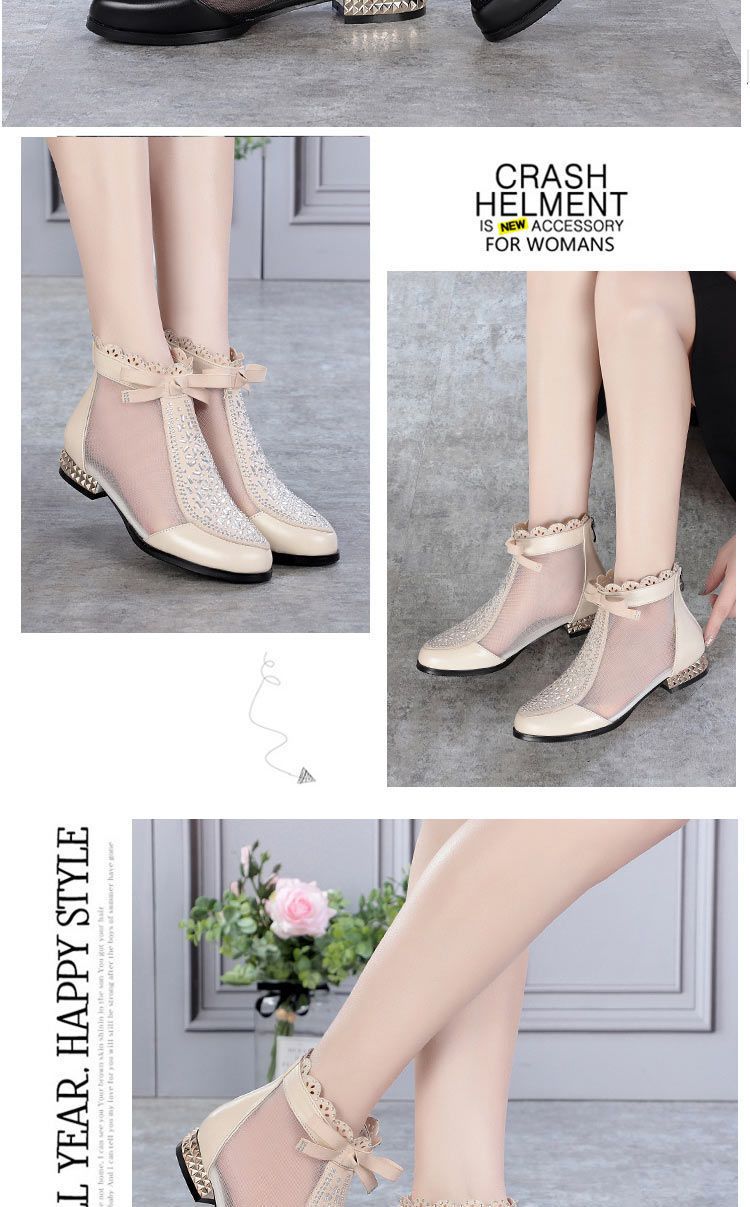 Muffled Leather lacquered net boots women 's summer low heel sandals breathable flat leather Big Size 35-43
