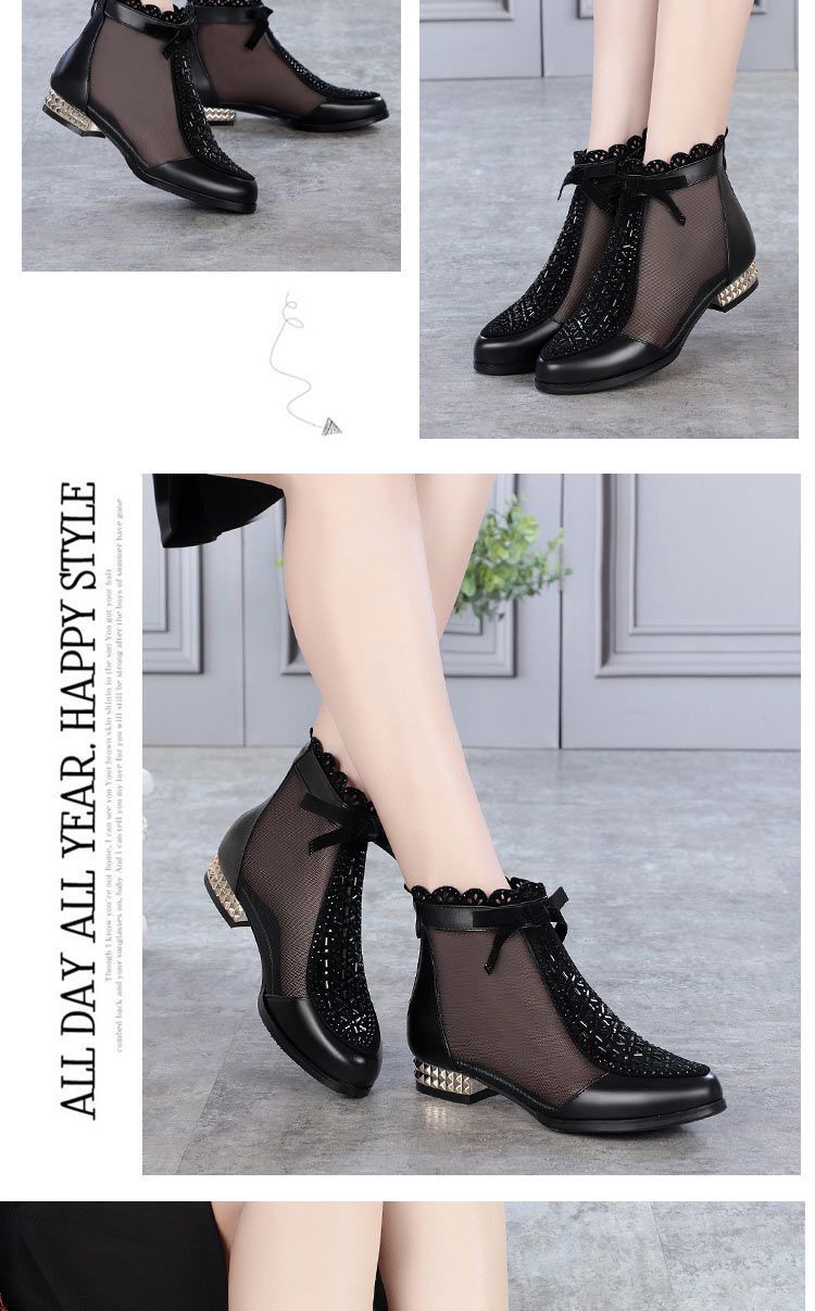 Muffled Leather lacquered net boots women 's summer low heel sandals breathable flat leather Big Size 35-43