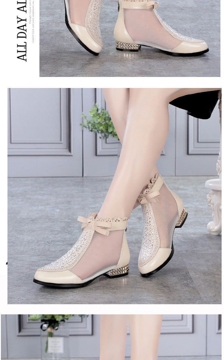 Muffled Leather lacquered net boots women 's summer low heel sandals breathable flat leather Big Size 35-43
