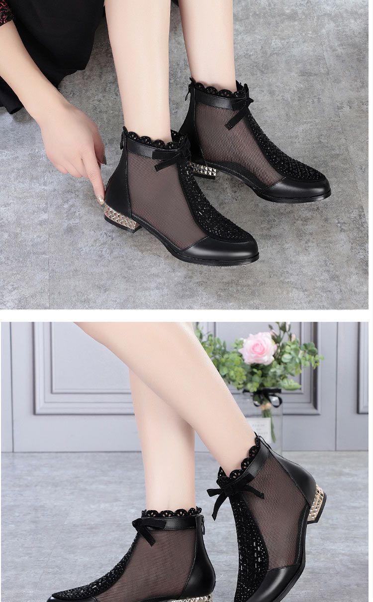 Muffled Leather lacquered net boots women 's summer low heel sandals breathable flat leather Big Size 35-43