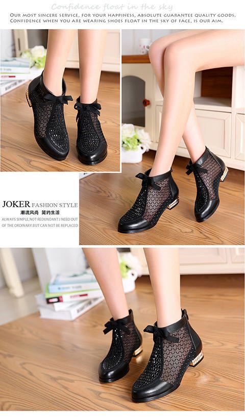 Muffled Leather lacquered net boots women 's summer low heel sandals breathable flat leather Big Size 35-43