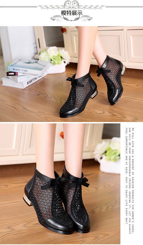 Muffled Leather lacquered net boots women 's summer low heel sandals breathable flat leather Big Size 35-43