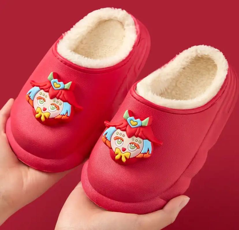 Kids plush shoes for  thick soles plus fluffy lazy slippers high quality Kitty plush warm shoes