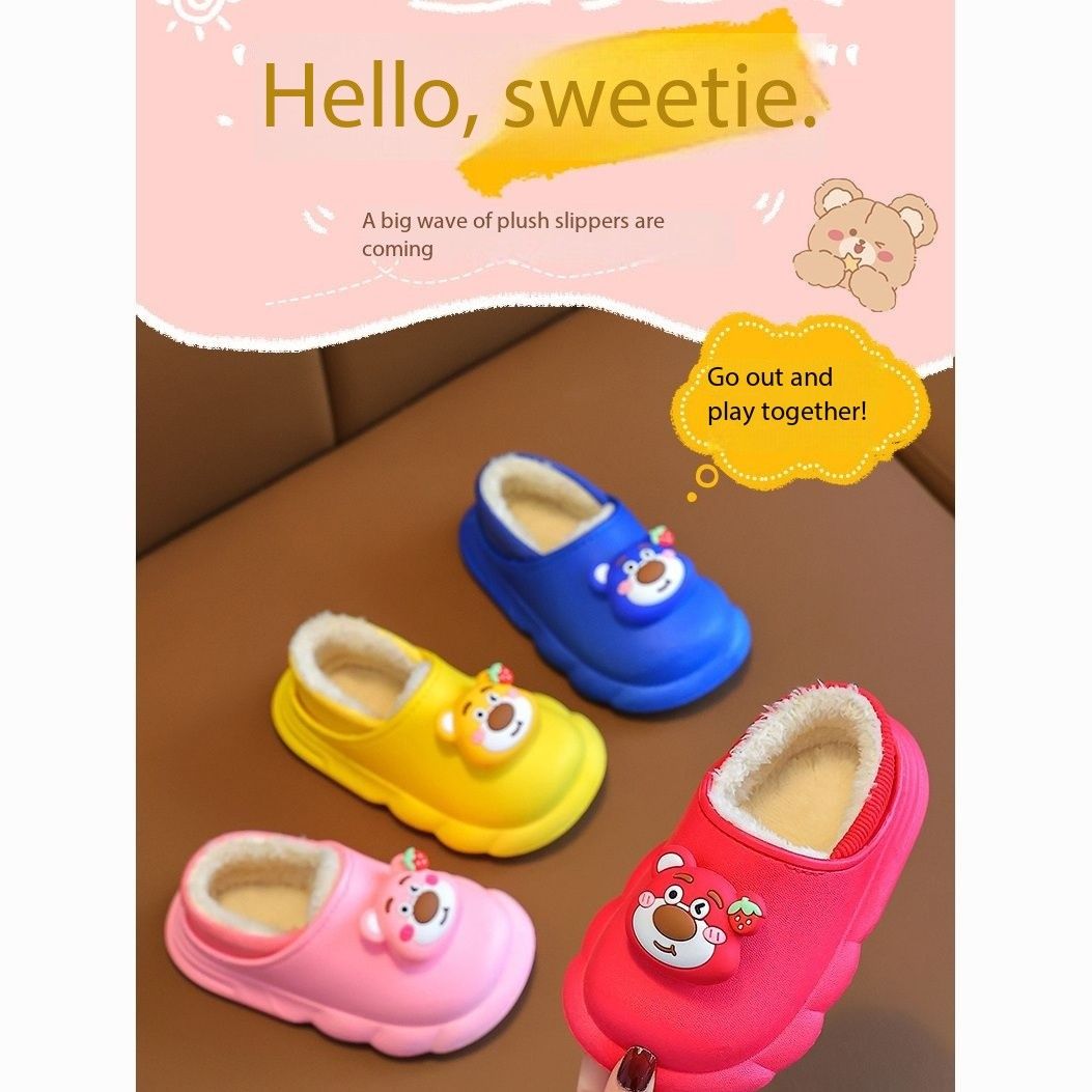 Kids plush shoes for  thick soles plus fluffy lazy slippers high quality Kitty plush warm shoes