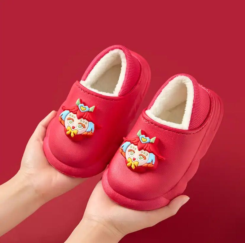 Kids plush shoes for  thick soles plus fluffy lazy slippers high quality Kitty plush warm shoes