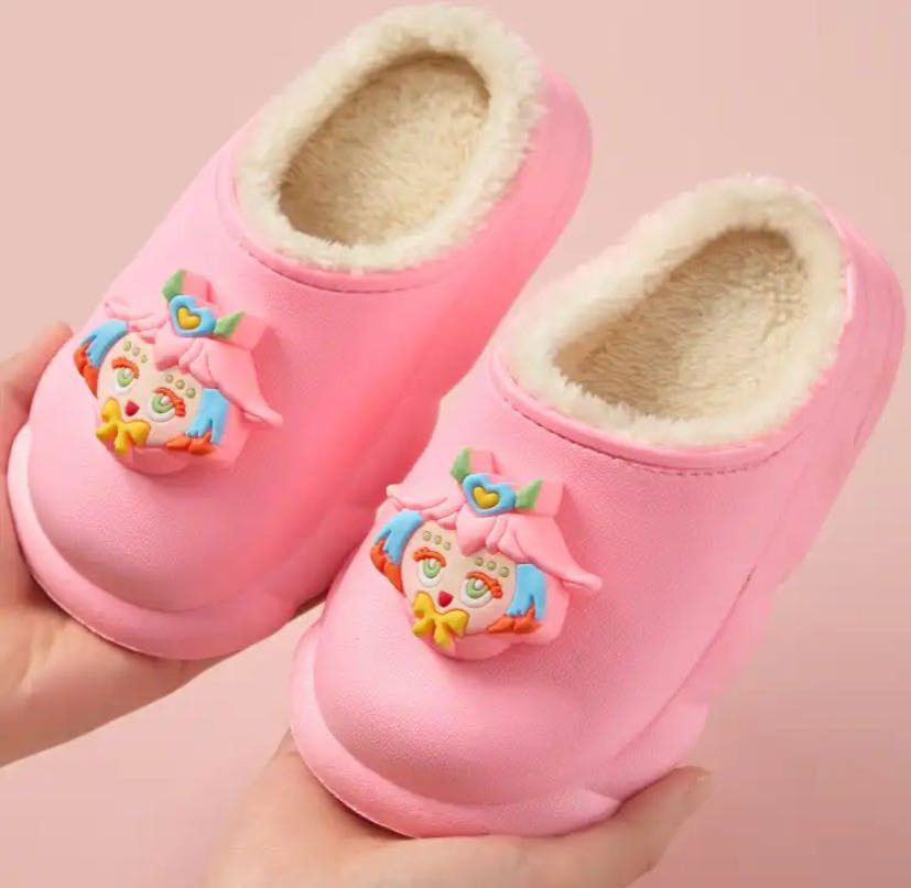 Kids plush shoes for  thick soles plus fluffy lazy slippers high quality Kitty plush warm shoes
