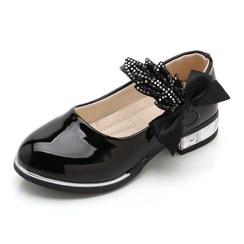 Girls princess shoes 2025 new children black Leather shoes slippers water diamonds studentd performance shoes casual chidren shoes