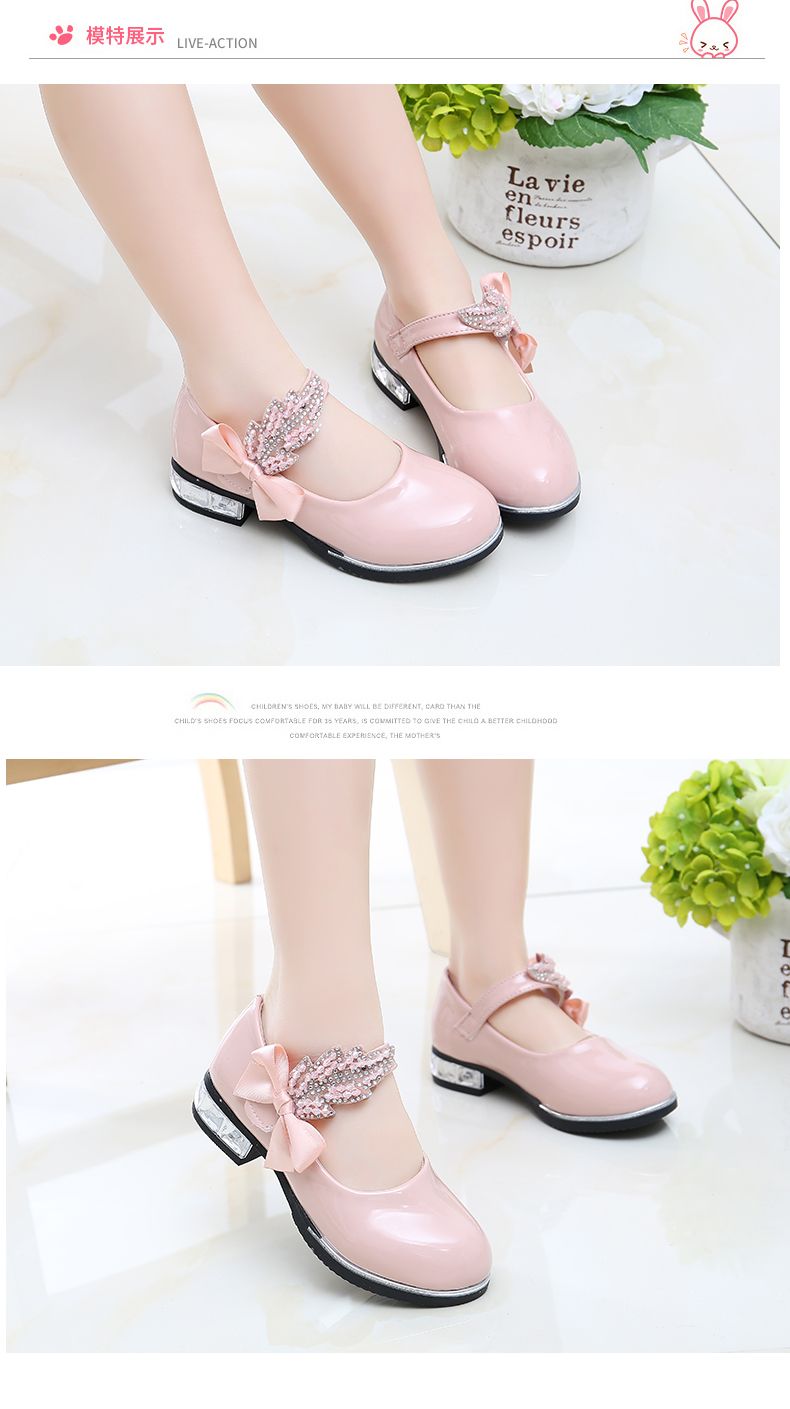 Girls princess shoes 2025 new children black Leather shoes slippers water diamonds studentd performance shoes casual chidren shoes