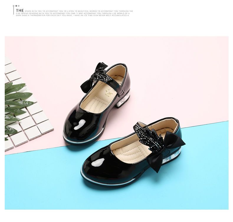 Girls princess shoes 2025 new children black Leather shoes slippers water diamonds studentd performance shoes casual chidren shoes