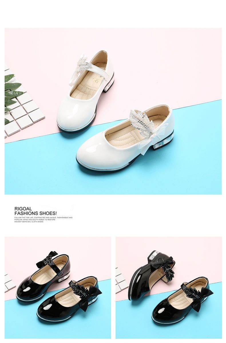 Girls princess shoes 2025 new children black Leather shoes slippers water diamonds studentd performance shoes casual chidren shoes