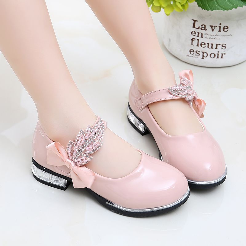 Girls princess shoes 2025 new children black Leather shoes slippers water diamonds studentd performance shoes casual chidren shoes