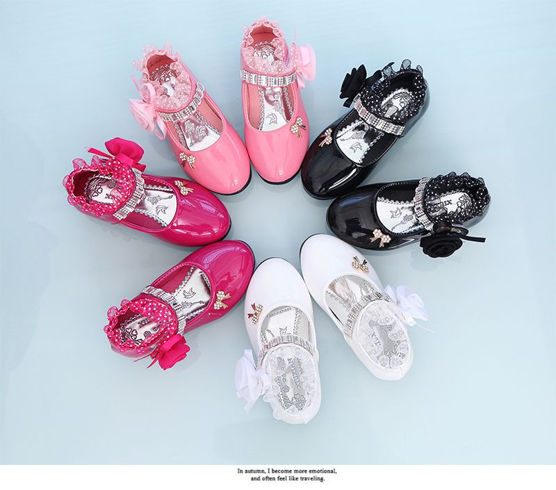 New water diamond princess shoes girls slippers  bowed dance shoes froral little Leather shoes party shoes,wedding shoes