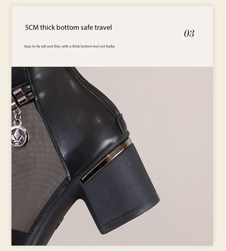 Muffled Leather lacquered net boots women 's summer low heel sandals breathable flat leather.