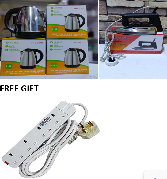 Best Offer 2litres ipcone electric kettle plus Ipcone Iron Box Plus FREE 4 Way Extesions