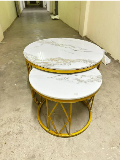 2IN1 LUXURY PURE MARBLE TOP NESTING COFFEE TABLES(Big: Diameter 75cm,Height 45cm ,Small: Diameter 50cm,Height 40cm)