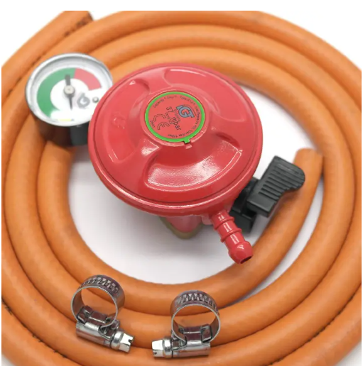 REGULATOR;13KG REGULATOR GAS GAS 27mm REGULATOR WITH PRESSURE GAUGE+2 METRE PIPE+2 PIPE CLIPS