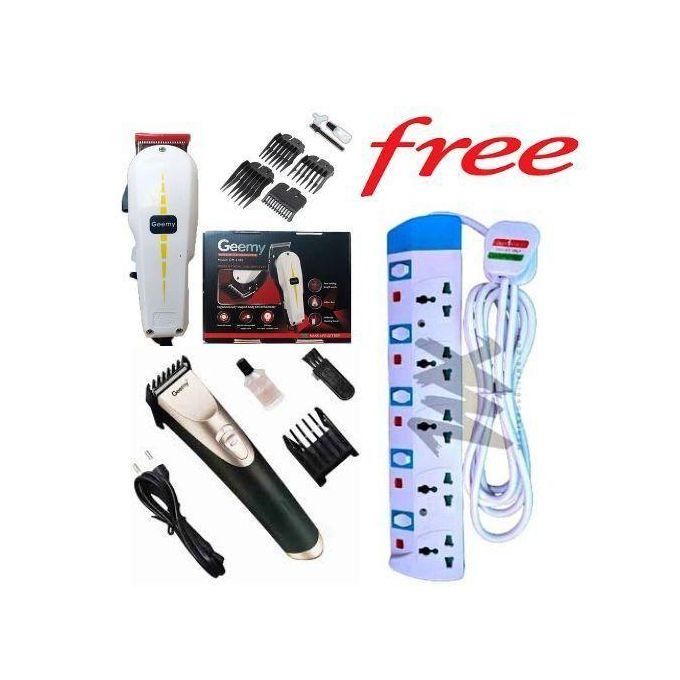 Geemy Professional Hair Shaving Electric Hair Kinyozi Machine + Free Best Cordless Rechargeable School Cut Shaver Trimmer , 5 Way Power Extension Cable