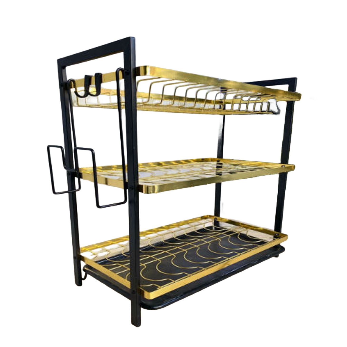 Dish rack 3 layer advanced new model with gold and black It is designed for easy access of the required piece with no risk on creating a mess since most dinner sets are usually fragile and delicate