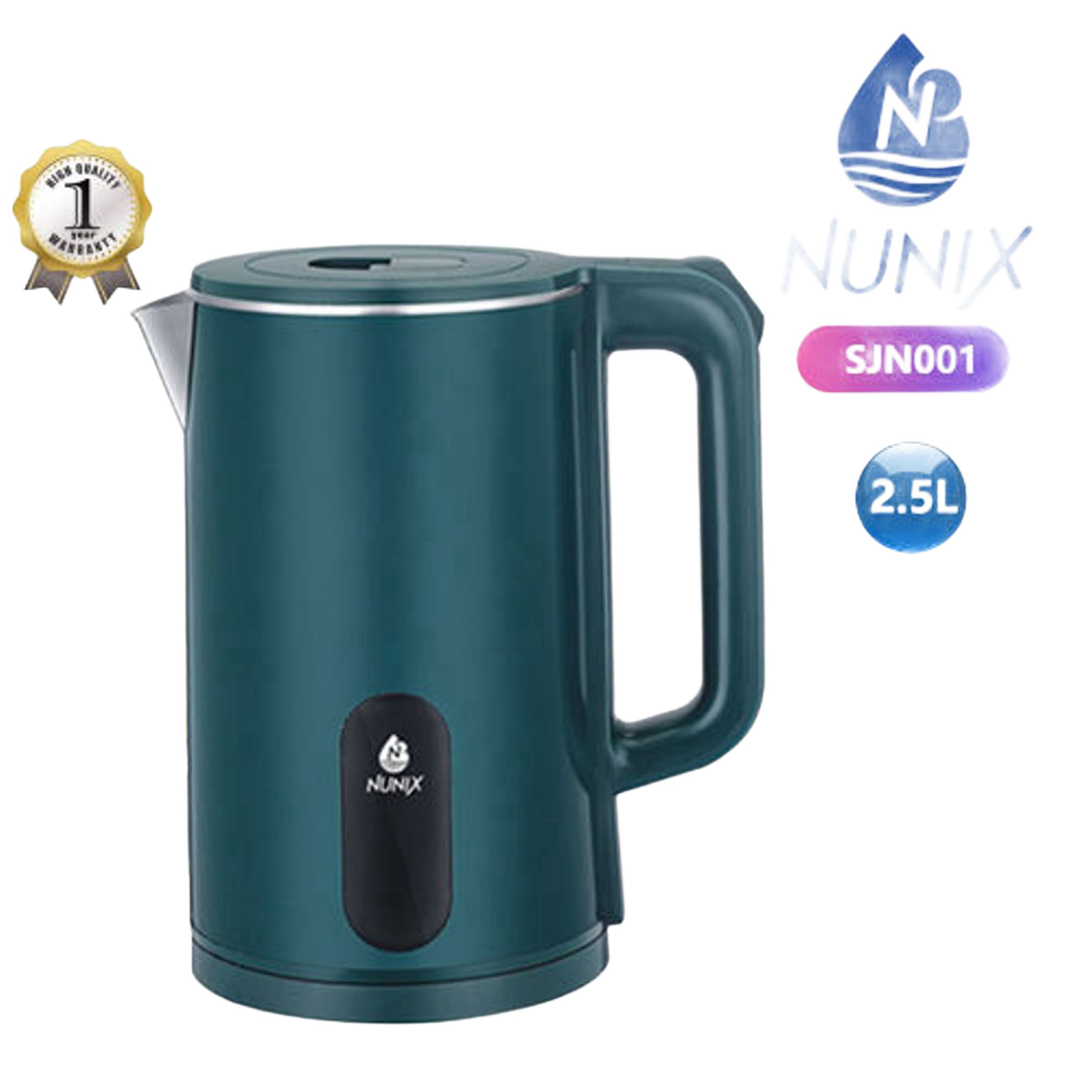 Nunix Kettle , Plastic  2.5L cordless electric kettle that boils water 85% more efficient than stovetop kettle.
automatic shut-off with boil dry protection