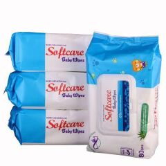 Softcare Baby Wet Wipes 80PCS Value Pack Alcohol Free Hypoallergenic Aloe Vera Vitamin E for Newborn Sensitive Skin Hand Face Daily Cleaning