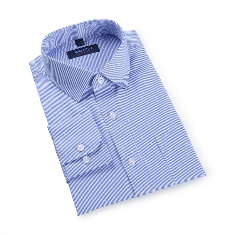 Aidailu Men's Official Shirt Professional Wear Casual Business Work Cotton Polka Long-sleeve Striped Pattern Non-Iron Dress Shirt With Front Pocketclothe