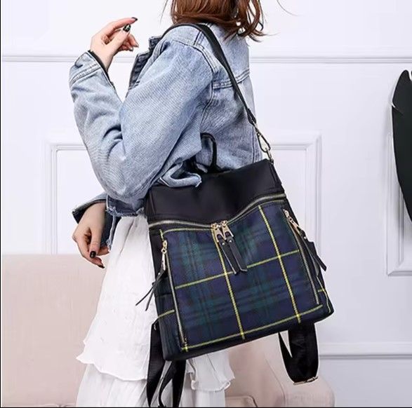 Women  Bag New Contrasting Checkered Backpack for Women's Spring Summer Version  Weekend Travel Backpack