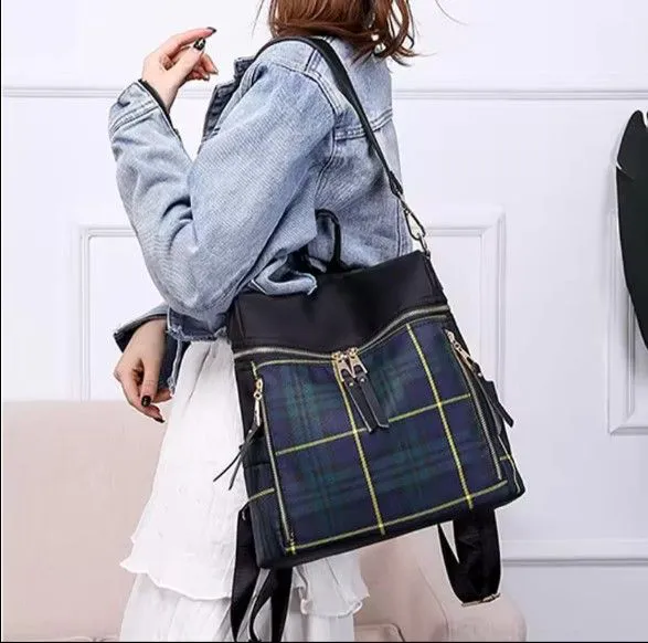 Women  Bag New Contrasting Checkered Backpack for Women's Spring Summer Version  Weekend Travel Backpack